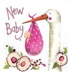 Přání k narození dítěte - Pink stork