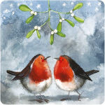 Podložka Robins and Mistletoe; 10*10 cm